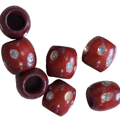 Duże drewniane, bordowe koraliki z cyrkoniami