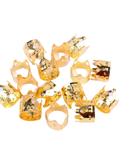 Złote zaciskowe koraliki w kształcie korony, idealne na warkoczyki, dredloki, dredy, cornrows (9×10)