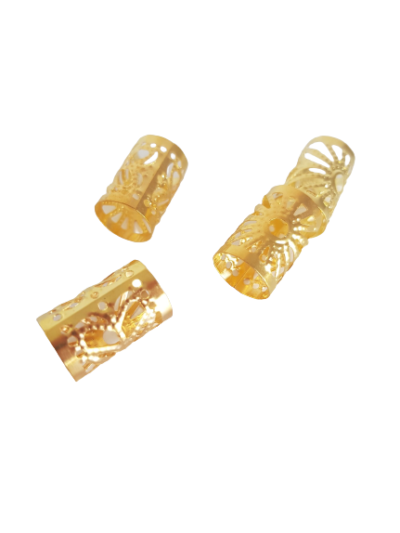 Złote, zaciskowe koraliki, idealne na warkoczyki, dredloki, dredy, cornrows (10×16)