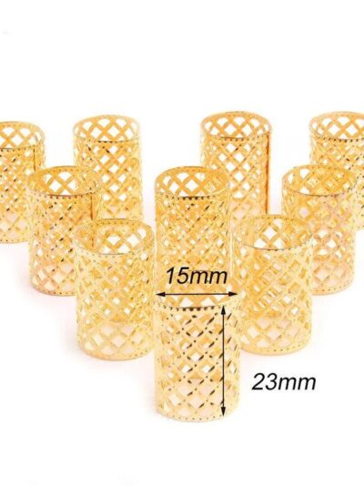 Złote, zaciskowe ozdoby idealne na boxerskie warkoczyki (15×23)