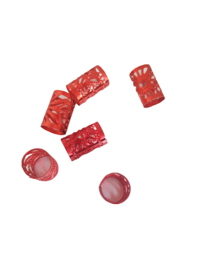 Czerwone zaciskowe koraliki, idealne na warkoczyki, dredloki, dredy, cornrows