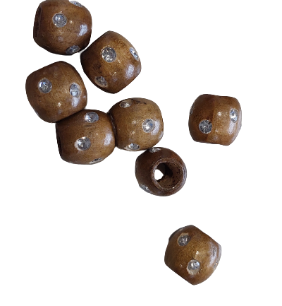 Duże drewniane, brązowe koraliki z cyrkoniami