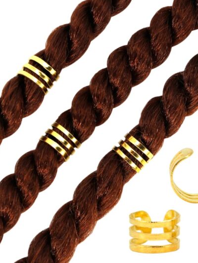 Złote zaciski, biżuteria na warkoczyki, dredy, dredloki (6×9)