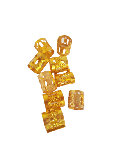 Złote zaciski, biżuteria na warkoczyki, dredy, dredloki (7×9)