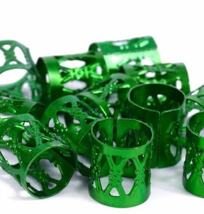 Zielone, zaciskowe, koraliki idealne na warkoczyki, dredy, dredloki