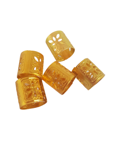 Złote zaciski, biżuteria na warkoczyki, dredy, dredloki (10×10)