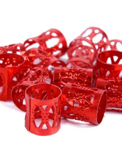 Czerwone, zaciskowe, koraliki idealne na warkoczyki, dredy, dredloki